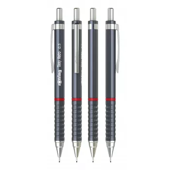 rotring Tikky Retro portaminas 0,5 mm gris punta fija cromada goma perfil ondulado 2202567