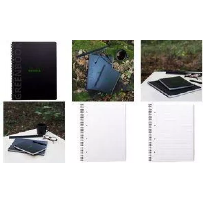RHODIA Greenbook bloc universitario A4+ rayado, cubierta negra de papel reciclado 119914C