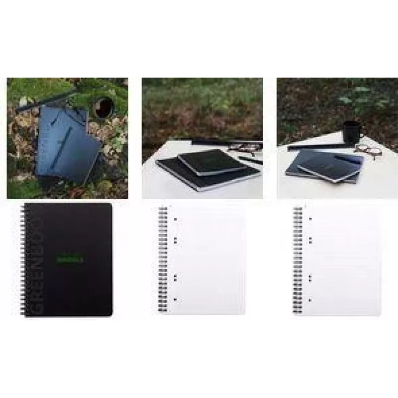 RHODIA GREENBOOK bloc universitario, DIN A5+, rayado, cubierta negra de reciclaje, 80 hojas, 4 taladros, microperforado 119915C