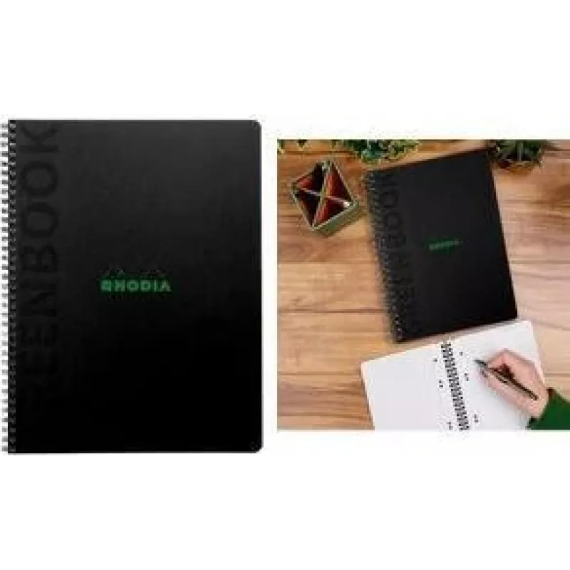 Rhodia Greenbook bloc universitario A5+ rayado, cubierta negra de cartón reciclado, 80 hojas 119925C