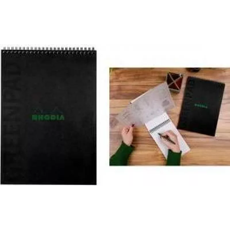 RHODIA GreenPad cuaderno de espiral A4+ rayado negro 90g/m² 80 hojas 119927C