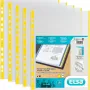 ELBA fundas de documentos DIN A4 con borde de color, PP, amarillo, 0,09 mm, cristal transparente, abiertas por arriba, perforación europea, pack de 100 (971619-08)