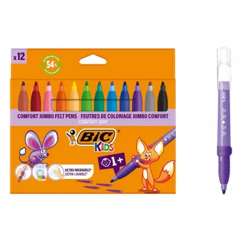 BIC KIDS Comfort Jumbo rotuladores, colores surtidos, pack de 12, punta 1,4 mm, lavables 517250