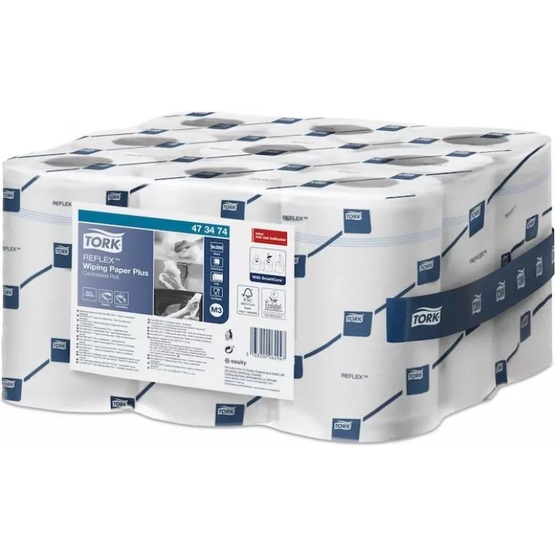 TORK Reflex rollo de limpieza multiusos, 2 capas, blanco, 67 m, perforado, sin gofrado, 1 rollo (473474)