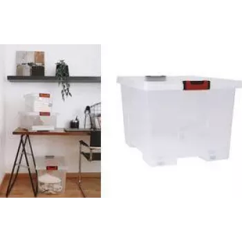 EDA CLiPSTOCK caja de almacenamiento 75L con ruedas, tapa, asas soft-touch, negro/rojo 010439