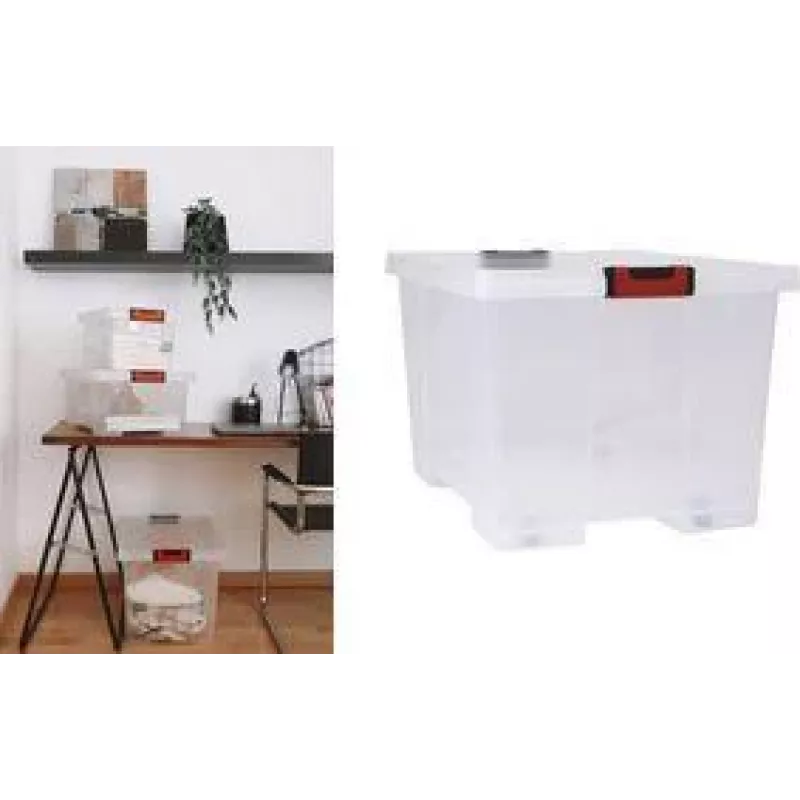 EDA CLiPSTOCK caja de almacenamiento 75L con ruedas, tapa, asas soft-touch, negro/rojo 010439
