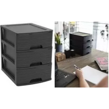 EDA STONE Caja de cajones DIN A5, 3 cajones, polipropileno, negro 010322 NO