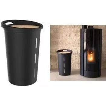 EDA Caja de almacenamiento de pellets, 38 litros, plástico negro con tapa de madera, capacidad 20 kg – 1 unidad (010478 NO)