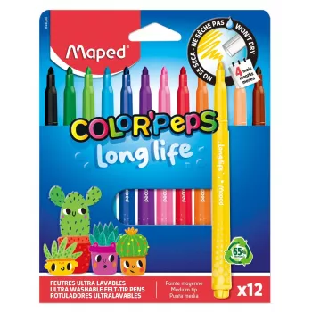 Maped Color'Peps Long Life Rotuladores, colores surtidos, 12 rotuladores (844000)