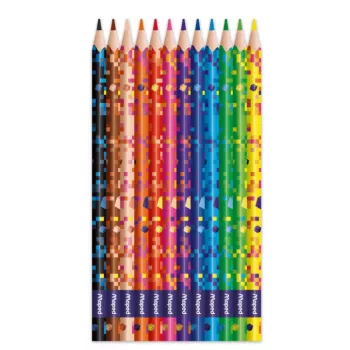 Maped PIXEL PARTY Lápices de colores triangulares, 12 colores surtidos, mina blanda irrompible, cuerpo con estampado pixel, estuche de cartón 862204