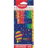 Maped PIXEL PARTY Lápices de colores triangulares, 12 colores surtidos, mina blanda irrompible, cuerpo con estampado pixel, estuche de cartón 862204