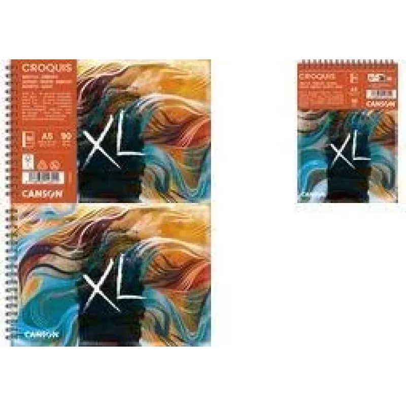 Canson XL Skizze Waves Cuaderno de bocetos A5, 90 g/m², 80 hojas, encuadernación en espiral, dorso resistente C507803000