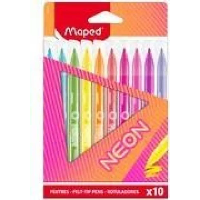 Maped Rotuladores neón, pack de 10, punta redonda de 2,8 mm, estuche de cartón 845419
