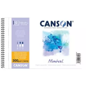 Canson Montval Bloc de acuarela, 135 x 210 mm, 300 g/m², 12 hojas, grano fino, encuadernación en espiral, microperforado C200807156
