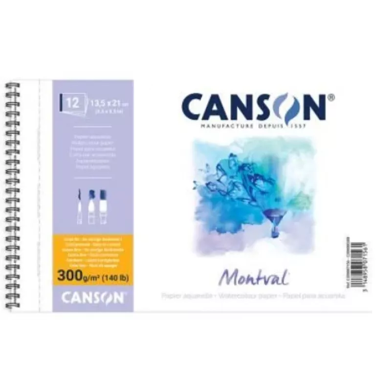 Canson Montval Bloc de acuarela, 135 x 210 mm, 300 g/m², 12 hojas, grano fino, encuadernación en espiral, microperforado C200807156