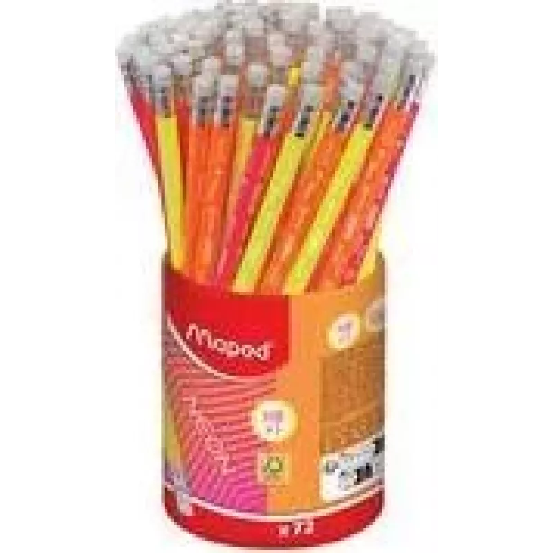 Maped Neon Lápiz de grafito HB con goma de borrar, triangular, pack de 72 estuche 853789FC