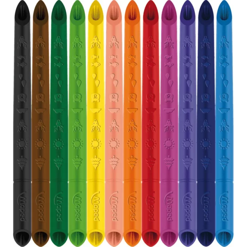 Maped COLOR'PEPS INFINITY Set de lápices de colores triangulares, 12 colores surtidos, duran 10 veces más, mina 100% pigmento, funda reutilizable 861602