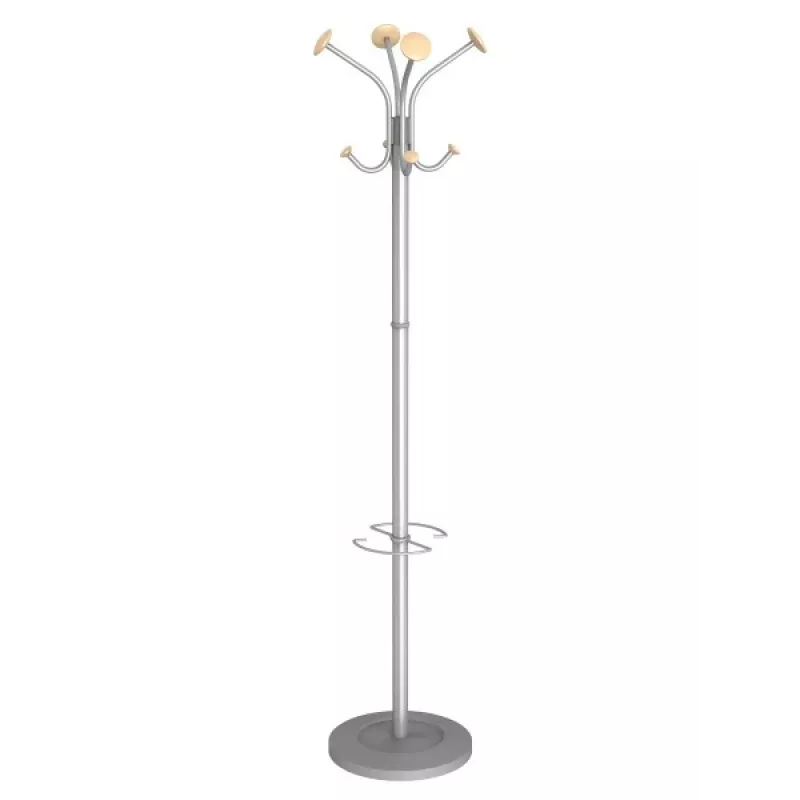 MAUL Stily perchero con paragüero, plata, colgadores de madera, 8 ganchos, 1750 mm 9403270