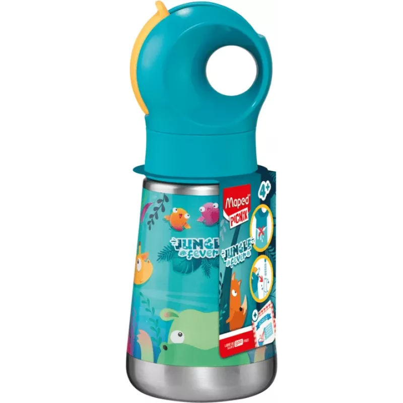Maped PICNIK botella isotérmica Jungle Fever 350 ml acero inoxidable turquesa con pajita