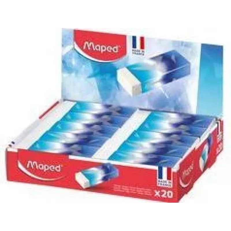 Maped ARCTIC goma de borrar de plástico, blanca, caja expositora de 20, sin ftalatos ni PVC 116125