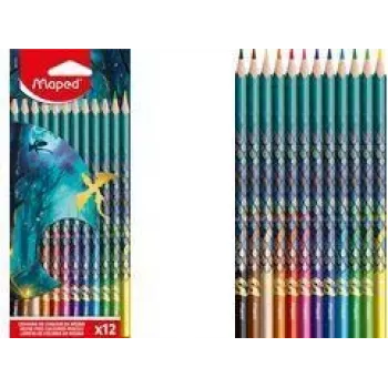 Maped DRAGON lápices de colores triangulares, 12 colores surtidos, mina blanda irrompible, estuche de cartón con motivo de dragón 862234