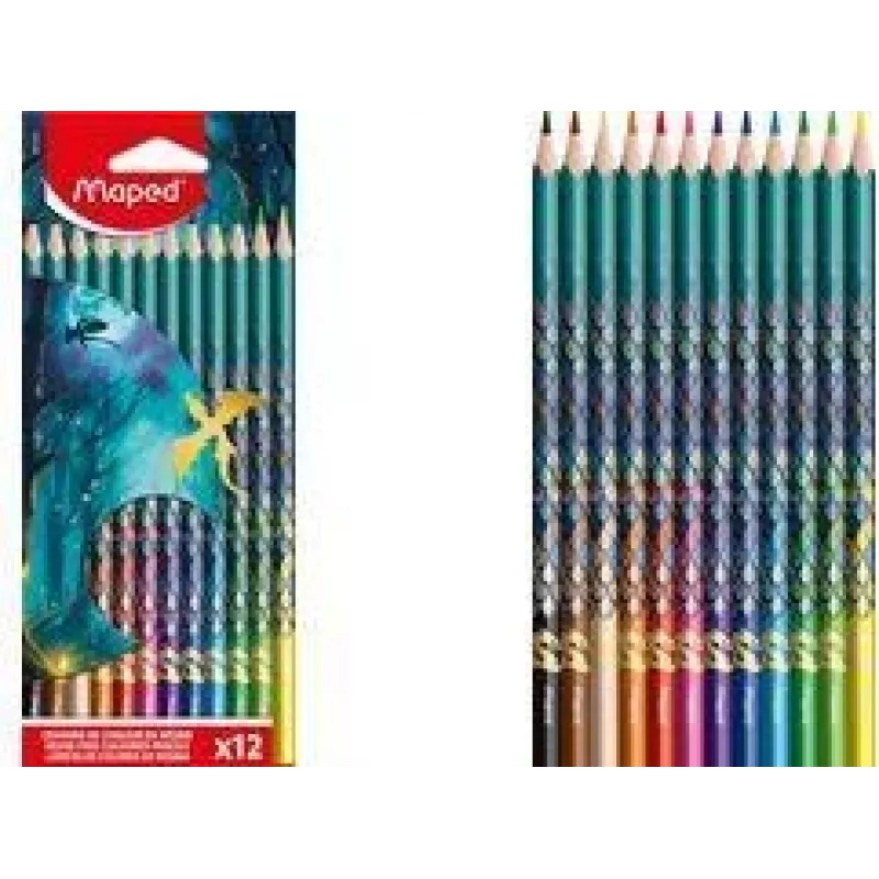 Maped DRAGON lápices de colores triangulares, 12 colores surtidos, mina blanda irrompible, estuche de cartón con motivo de dragón 862234