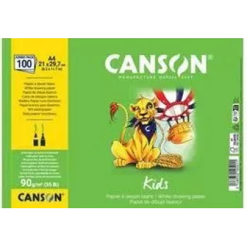 Canson Kids bloc de papel de dibujo A4 90g/m² blanco ligeramente granulado 50 hojas para lápiz y lápices de colores C629012000