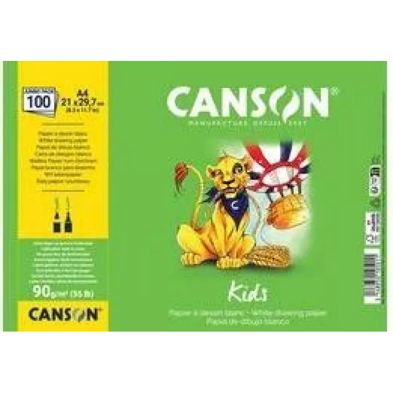Canson Kids bloc de papel de dibujo A4 90g/m² blanco ligeramente granulado 50 hojas para lápiz y lápices de colores C629012000