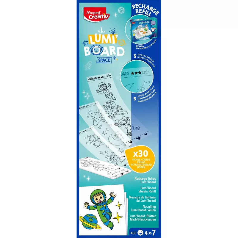 Maped Creativ LUMI BOARD Space recambio - 35 hojas transparentes y temáticas para mesas de luz LED 907097