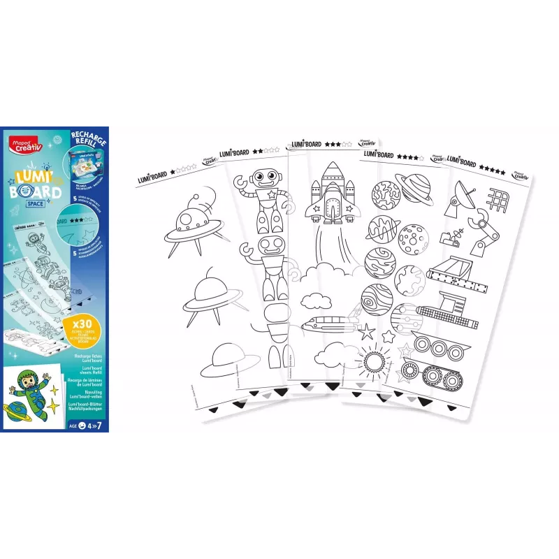 Maped Creativ LUMI BOARD Space recambio - 35 hojas transparentes y temáticas para mesas de luz LED 907097