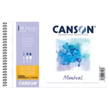 Canson Montval bloc de acuarela A4, 300 g/m², 12 hojas, grano fino, encuadernación espiral, microperforado C200807160