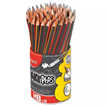 MAPED BLACK'PEPS lápiz de grafito HB con goma de borrar, triangular, pack de 72 con bote 851759FC