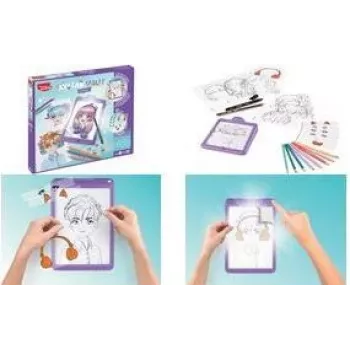 Mesa de luz LED Maped Creativ AVATAR MANGA, lila, a pilas, tablero de dibujo A5 con plantillas manga 907076