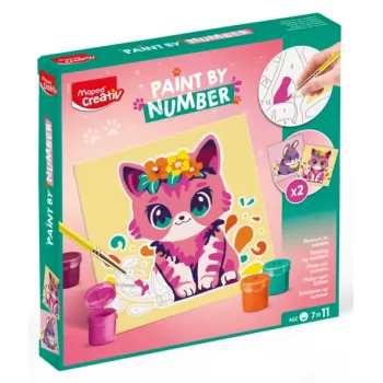 Set de pintar por números Maped Creativ gato y conejo - 2 láminas preimpresas, pinturas acrílicas, pincel, a partir de 7 años 907083