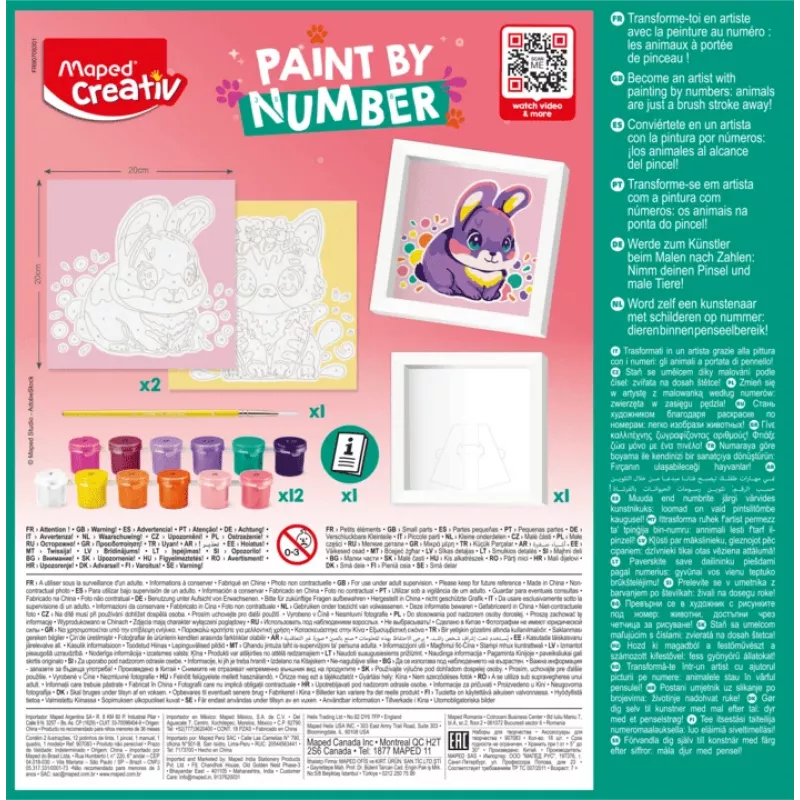 Set de pintar por números Maped Creativ gato y conejo - 2 láminas preimpresas, pinturas acrílicas, pincel, a partir de 7 años 907083