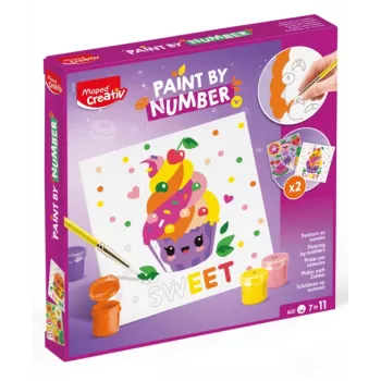 Set de pintar por números Maped Creativ Kawaii Food Sweet - 2 lienzos preimpresos, 10 pinturas acrílicas, pincel, a partir de 7 años 907088