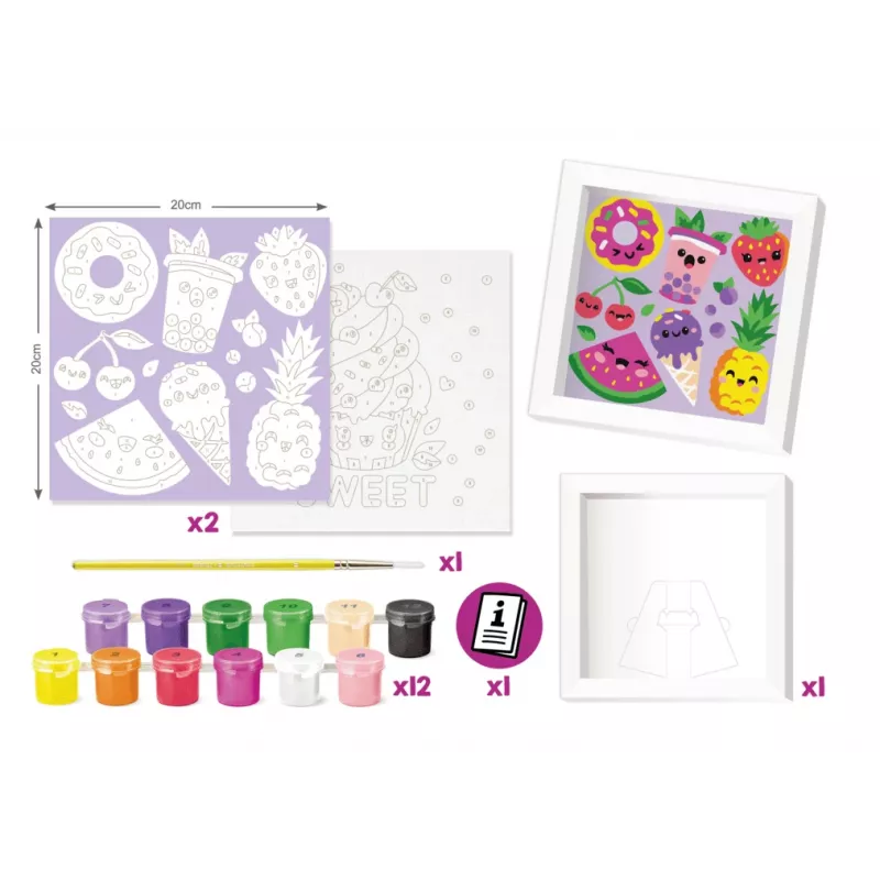 Set de pintar por números Maped Creativ Kawaii Food Sweet - 2 lienzos preimpresos, 10 pinturas acrílicas, pincel, a partir de 7 años 907088