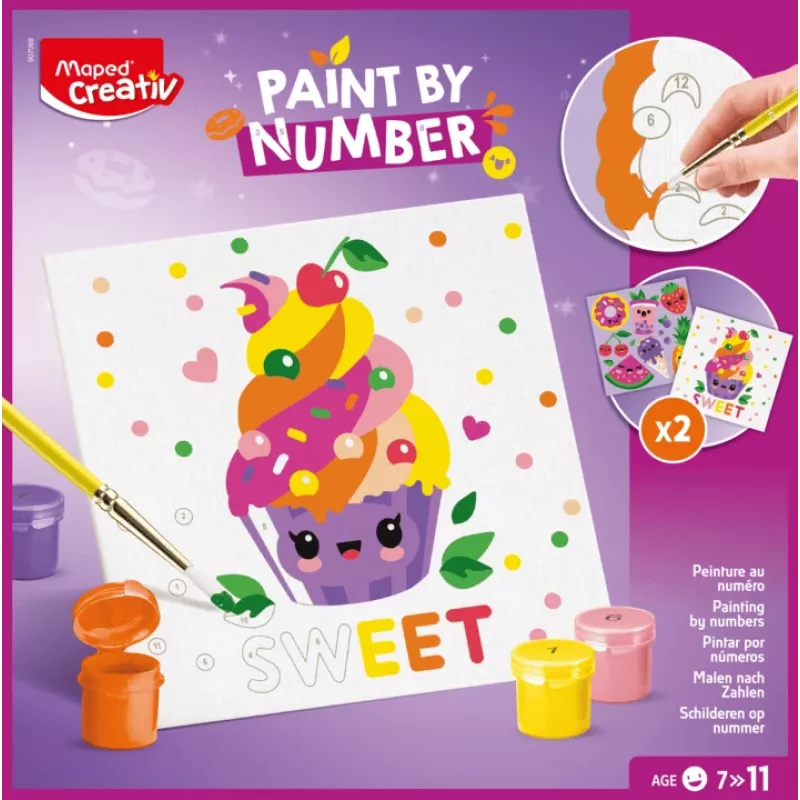 Set de pintar por números Maped Creativ Kawaii Food Sweet - 2 lienzos preimpresos, 10 pinturas acrílicas, pincel, a partir de 7 años 907088