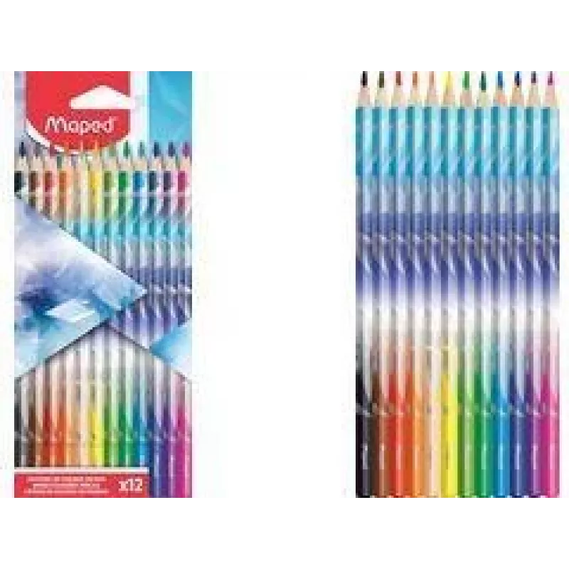 Maped ARCTIC lápices de colores triangulares, 12 colores distintos, mina blanda irrompible, estuche de cartón 831734