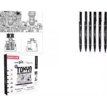 uni-ball rotulador fineliner PIN TOKYO, set creativo de 6 piezas, tinta pigmentada resistente al agua, puntas con refuerzo metálico (CF PIN/6 001)