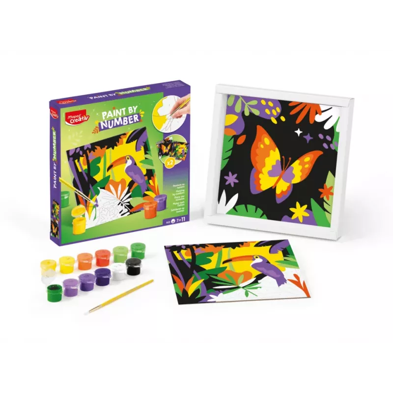Maped Creativ set de pintar por números - loro y mariposa, 2 motivos, 10 pinturas acrílicas, a partir de 7 años 907085