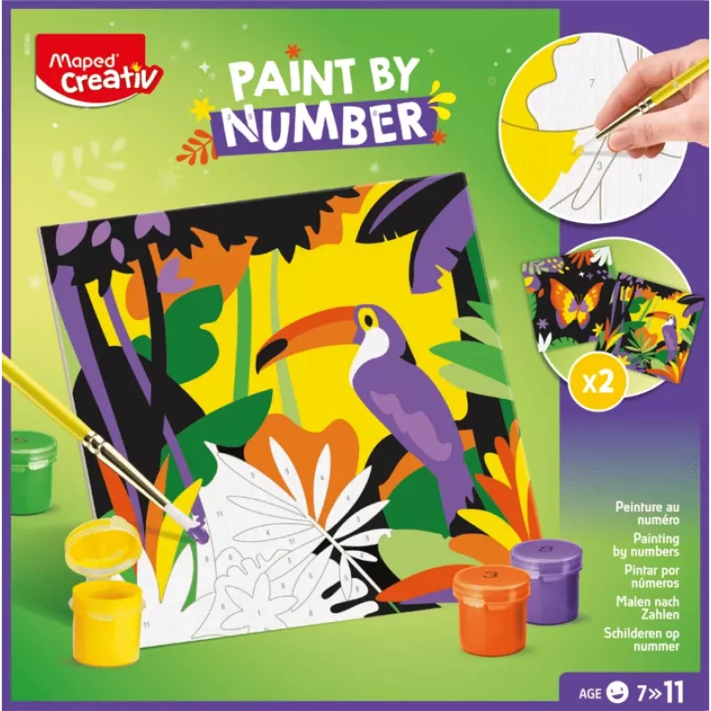 Maped Creativ set de pintar por números - loro y mariposa, 2 motivos, 10 pinturas acrílicas, a partir de 7 años 907085