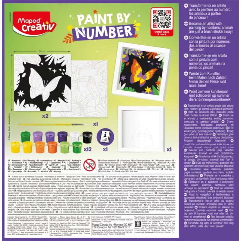 Maped Creativ set de pintar por números - loro y mariposa, 2 motivos, 10 pinturas acrílicas, a partir de 7 años 907085