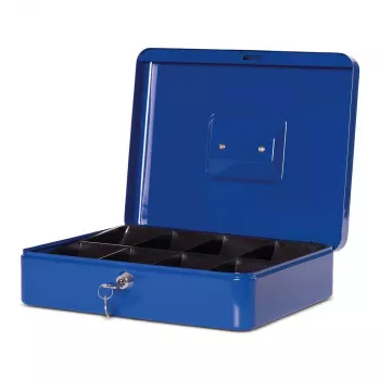 Caja de caudales MAUL tamaño 4 azul 300x245x90 mm acero con bandeja para monedas y cerradura de cilindro 56114-37