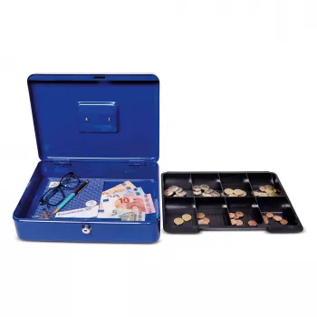 Caja de caudales MAUL tamaño 4 azul 300x245x90 mm acero con bandeja para monedas y cerradura de cilindro 56114-37