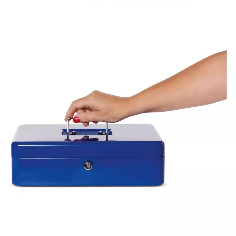 Caja de caudales MAUL tamaño 4 azul 300x245x90 mm acero con bandeja para monedas y cerradura de cilindro 56114-37