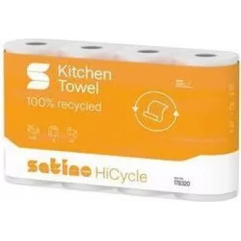 satino by wepa HiCycle Papel de cocina, 3 capas, tissue reciclado blanco brillante, gofrado triangular, 1 rollo 178320