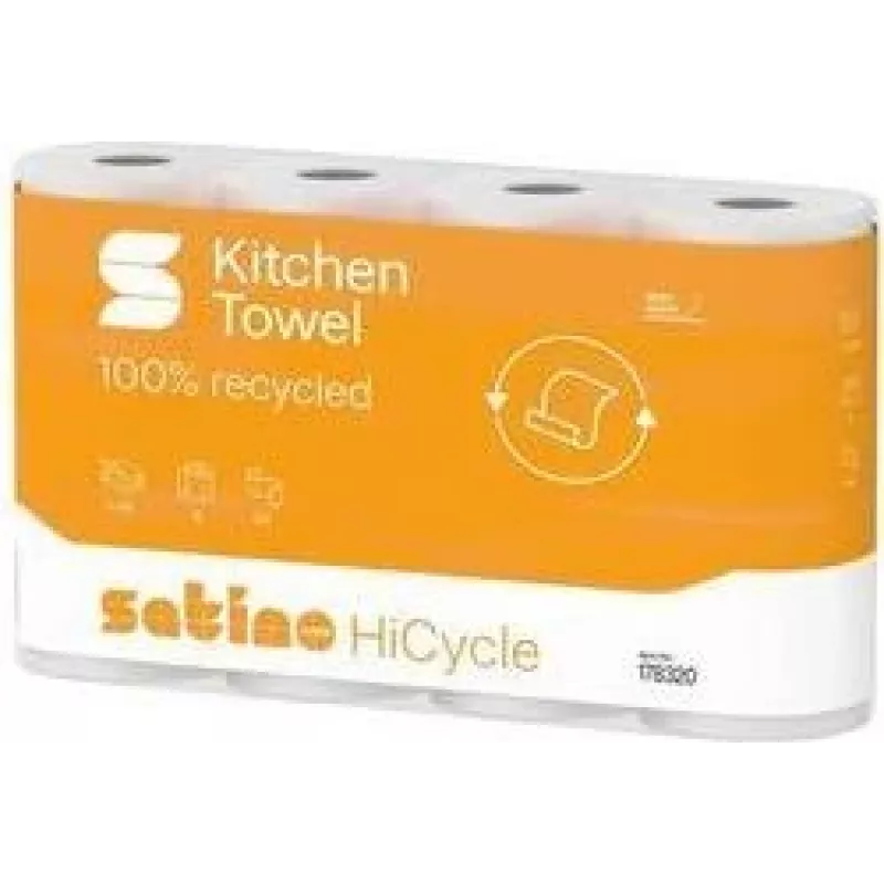 satino by wepa HiCycle Papel de cocina, 3 capas, tissue reciclado blanco brillante, gofrado triangular, 1 rollo 178320