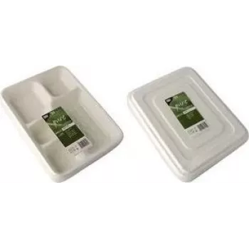 PAPSTAR Bandejas de menú de caña de azúcar pure, 5 compartimentos, 22 x 28,2 cm, blanca, 25 unidades (89882)