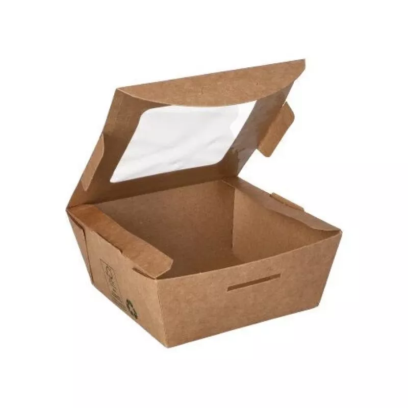 Papstar 87250 Recipiente desechable para alimentos de cartón con recubrimiento PLA, marrón, 750 ml, 50 unidades